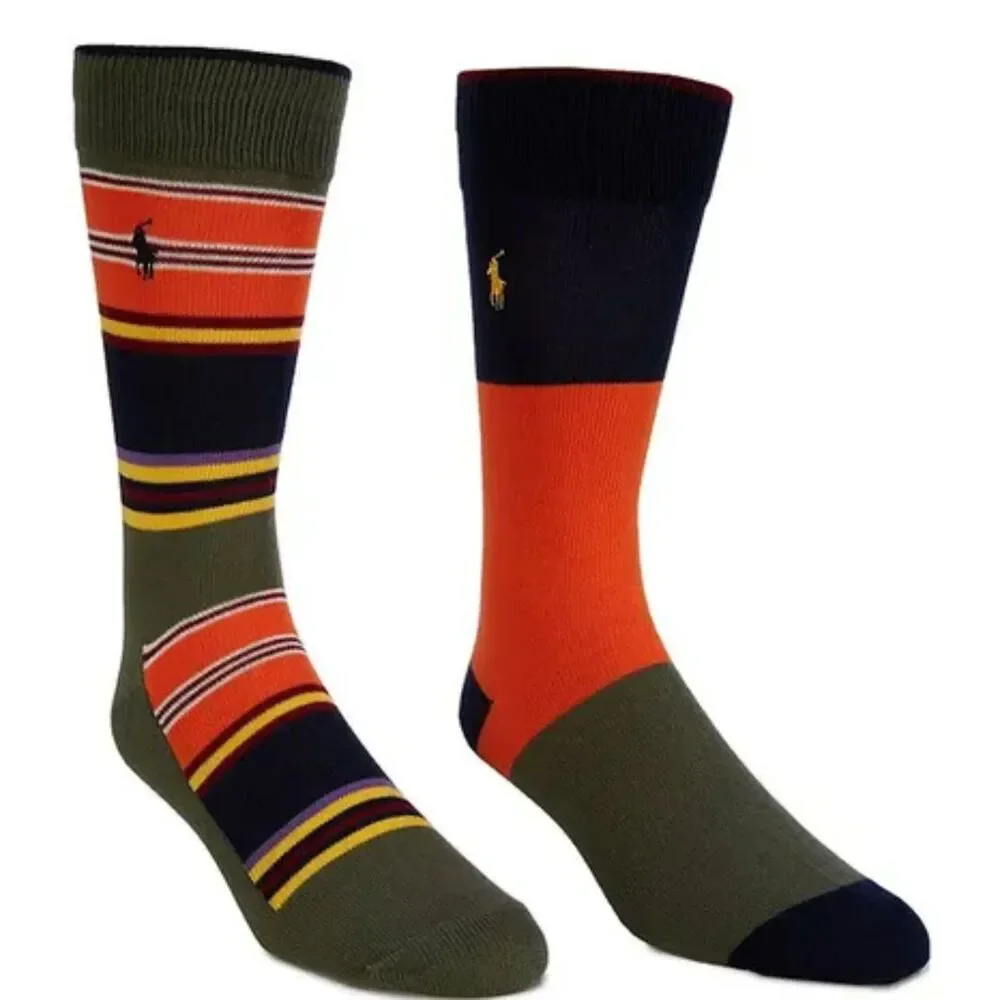 NWT 2-pack of Polo Ralph Lauren men's crew socks multi-color striped US 10 - 13